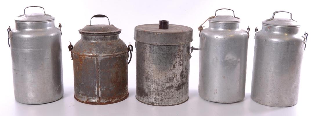 Group of 6 Antique Metal Milk Cans: Largest 6 x 11 inches