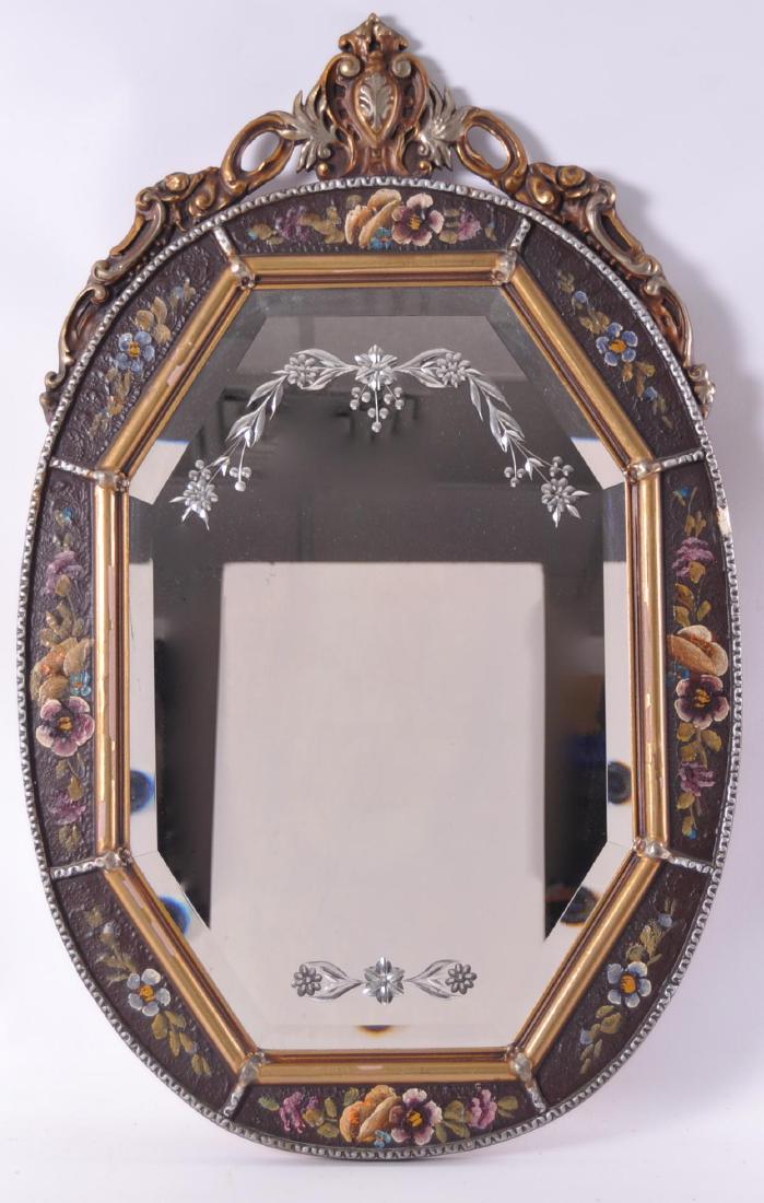 Antique Ornate Beveled Glass Mirror with Floral Design: Some Flaws, 22 1/2 x 36 inches