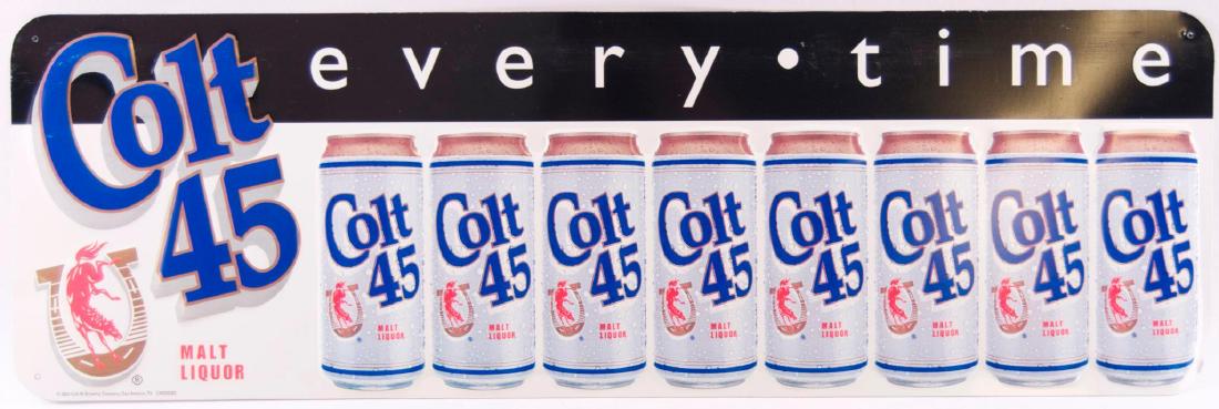 Colt 45 "Everytime" Embossed Advertising Metal Sign: 28 x 9 inches