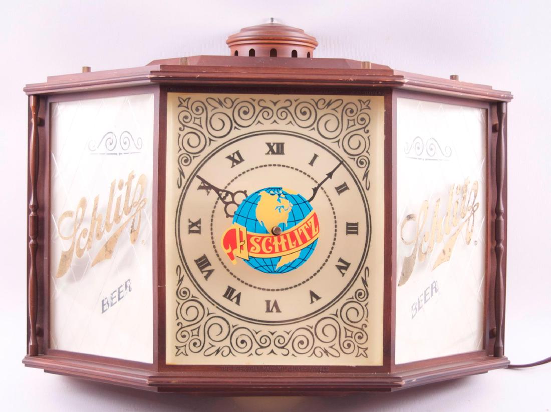 Vintage Schlitz Light Up Advertising Beer Clock Sign: Working Condition 17 1/2 x 13 1/2 inches
