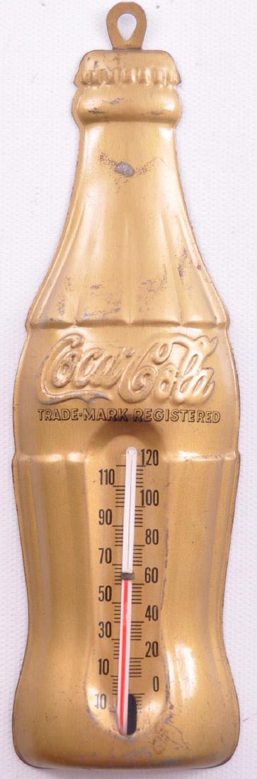 Vintage Coca-Cola Advertising Metal Bottle Thermometer: 7 1/2 x 2 1/4 inches