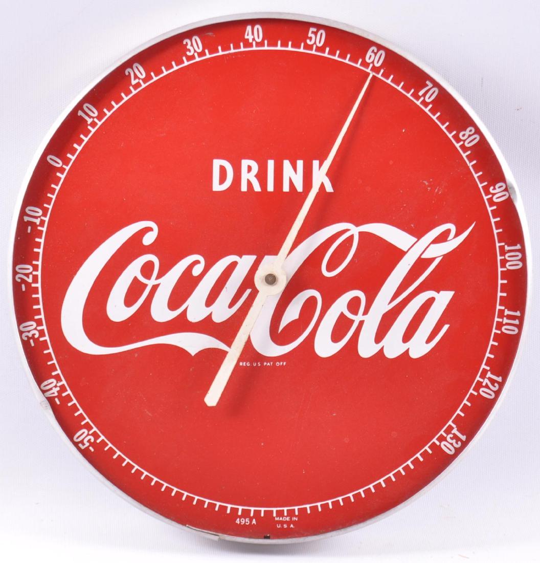 Vintage Coca-Cola Advertising Metal Thermometer: Missing Glass, 12 inches Round