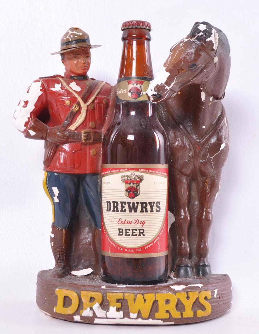 Vintage Drewrys Beer Advertising Chalk Statue: 11 x 8 1/2 inches, Chips and Damage throughout