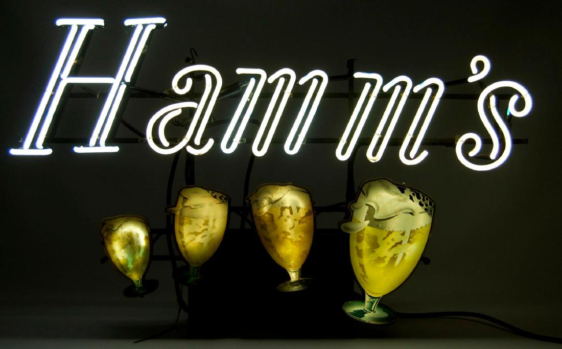 Vintage Hamm's Beer 1950's Floating Mugs Neon Sign: Working Condition, 23 x 37 inches