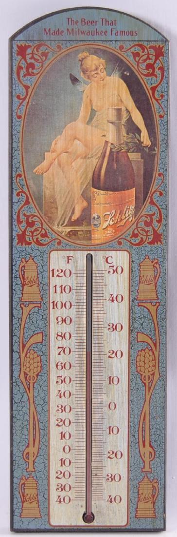 Vintage Schlitz Advertising Wood Thermometer: 7 x 23 inches