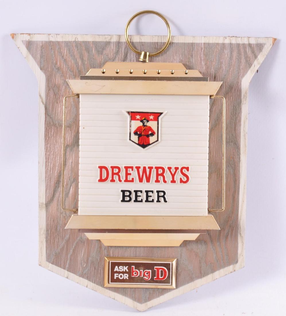 Vintage Drewrys "Big D" Advertising Beer Sign: 13 1/2 x 15 1/2 inches