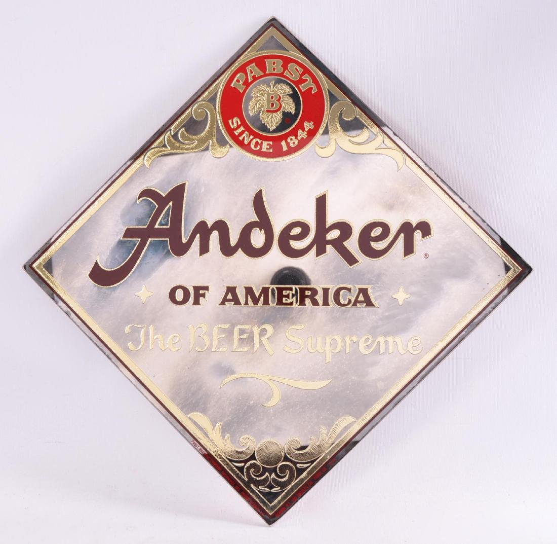 Vintage Andeker Reverse Painted Glass Advertising Beer: 12 x 12 inches, New Old Stock