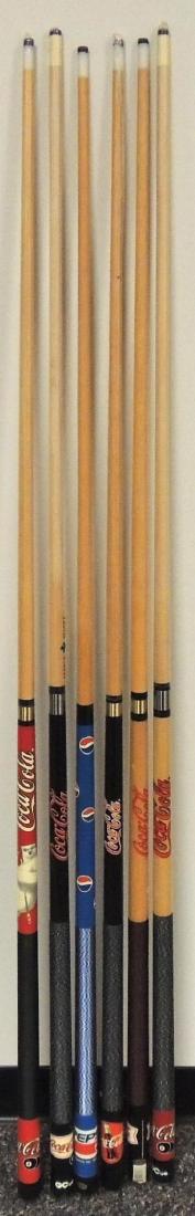Group of 6 Coca-Cola and Pepsi Advertising Pool Cues: Largest 59 inches