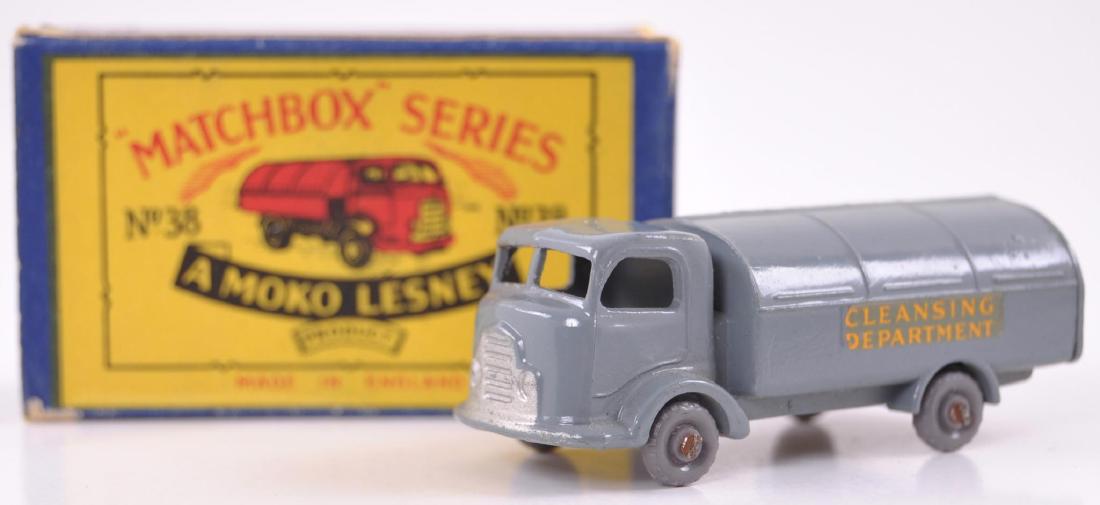 Matchbox No. 38 Karrier Refuse Collector Die-Cast Truck: No Windows, GPW, Grey Body, 'B2' type Moko box, A Moko Lesney Product, MIB
