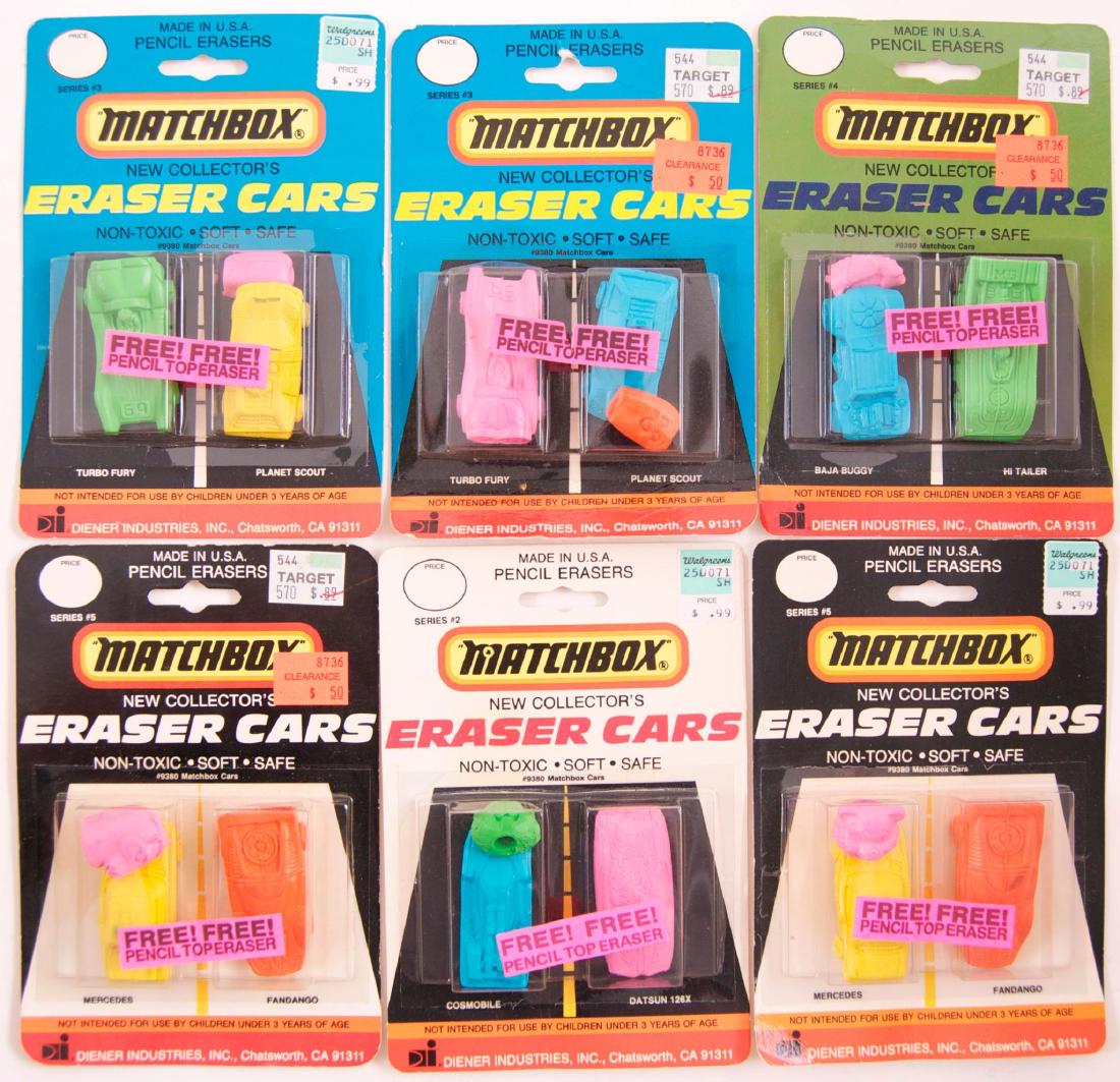Group of 5 Matchbox Eraser Cars in Original Packaging (1 of 2)