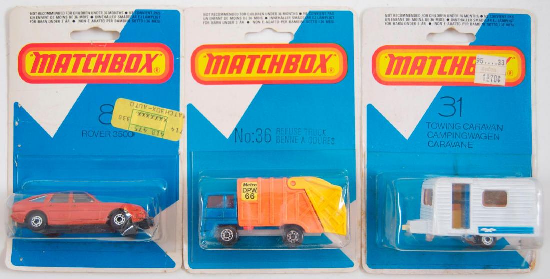 Group of 3 Matchbox Die-Cast Vehicles in Original: Includes No. 31, 36, and 8. MIB, A Lesney Product, 1980