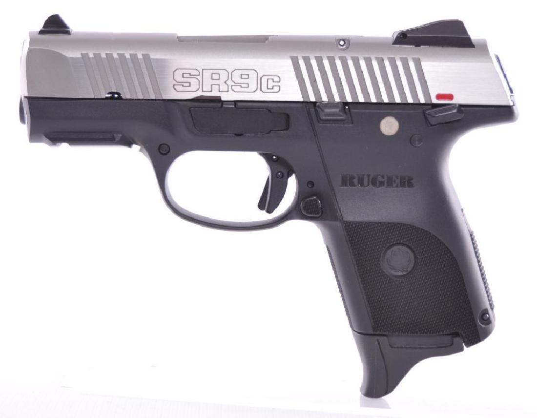 Ruger Model SR9c 9mmx19 Cal. Semi Automatic Pistol with: Serial Number 332-32484, Includes 9 and 17 Round Magazine with Grip Extension. Like New Condition