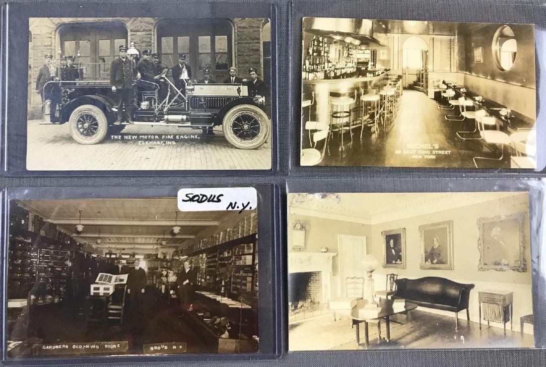 Postcards- Group of 9 Real Photo Cards: Fire engine, bank, diner, store and more