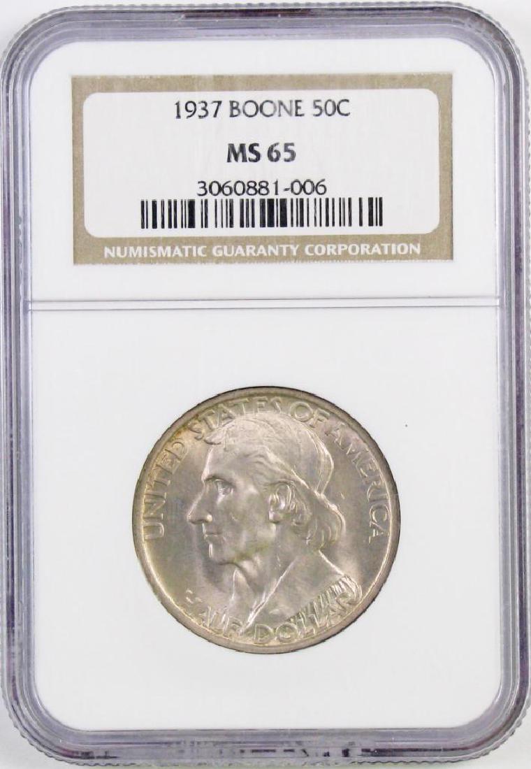1937 Boone Commemorative Silver Half Dollar (NGC) MS65. (1 of 4)