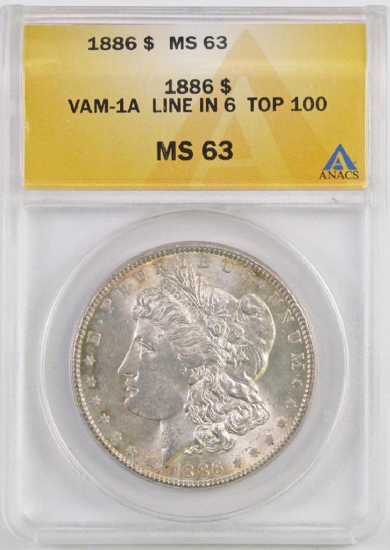 1886 P Morgan Silver Dollar (ANACS) MS63. (1 of 2)