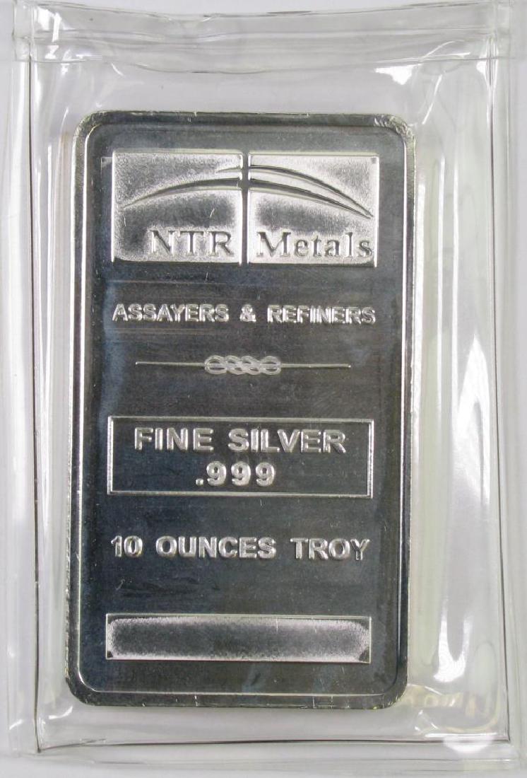 NTR Metal .999 Fine Silver 10oz. Ingot.: Ten Troy Ounces of .999 Fine Silver sealed in plastic.