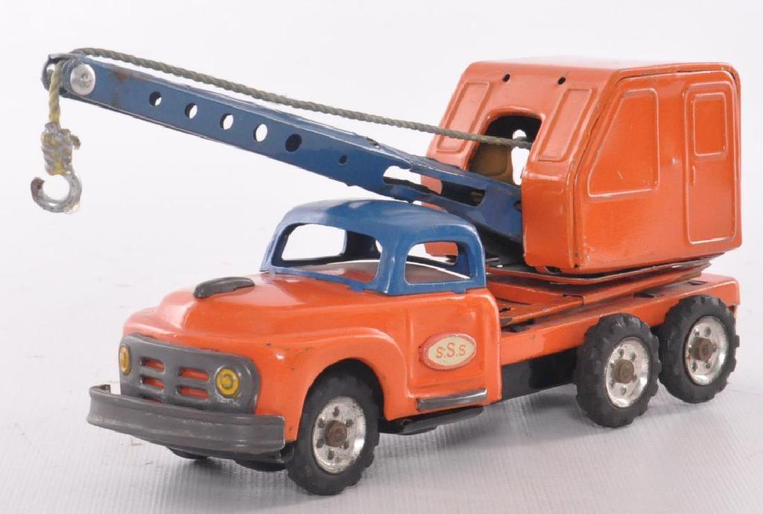 Japanese Tin Litho SSS Mobile Crane Friction Toy: Working Condition, 8 x 2 x 3 inches