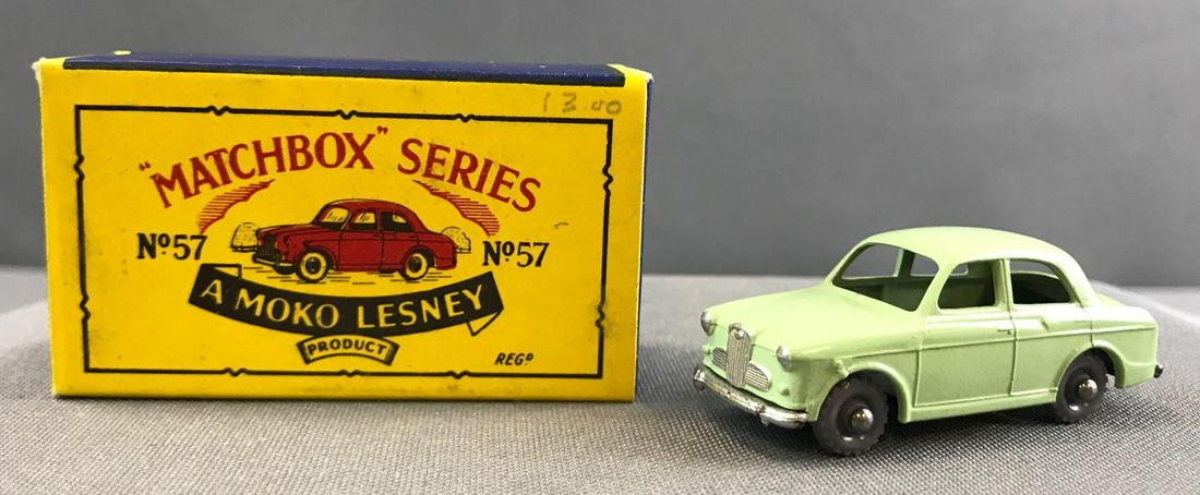 Matchbox No. 57 Wolseley 1500 die cast vehicle with: No windows, GPW, black base, a Moko Lesney Product, B4 BoxÊ
