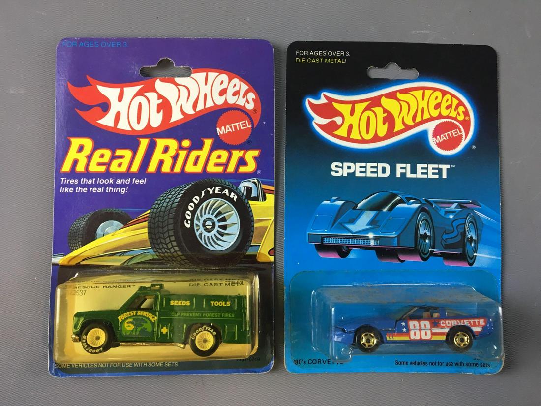 Group of 2 Hot Wheels Real Riders and Speed Fleet: By Mattel, real rider rescue ranger and speed fleet 80s corvette