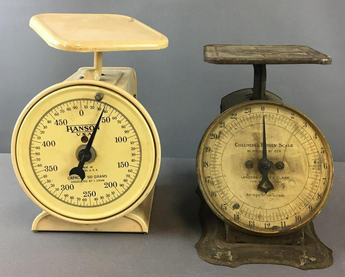 Group of 2 Vintage Scales: Columbia Family scale and Hanson scale, largest is 9 inches tall