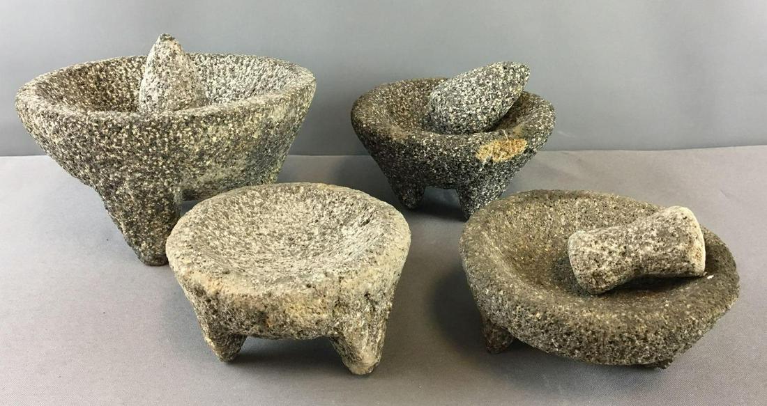 Group of 4 Mortar and Pestle Bowls: Largest is 5 inches tall 8 inch diameter