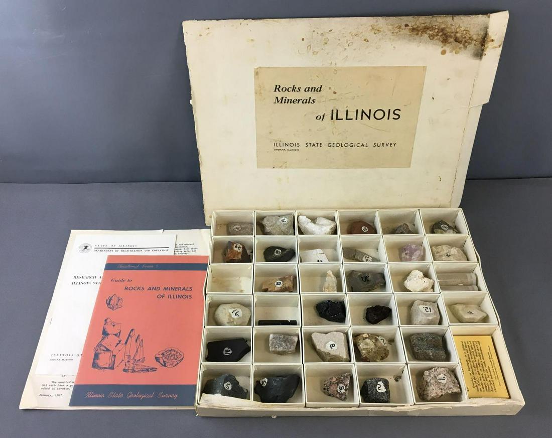 Illinois State Geological Rocks and Minerals of: Box is 15 x 12 inches