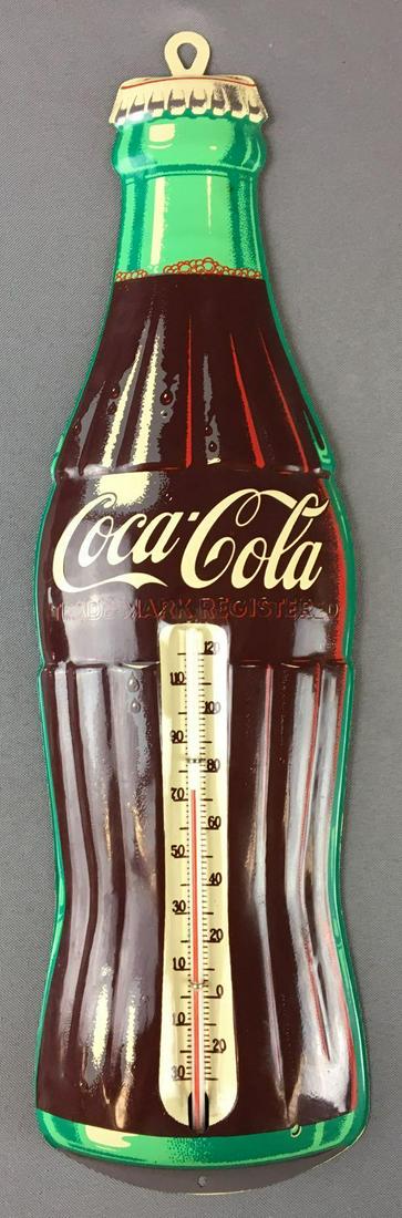 Vintage Coca-Cola Advertising Metal Bottle Thermometer: 5 x 17 inches