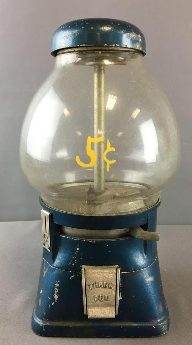 Vintage 5 Cent Gumball Machine: Missing nut for top, 14 inches tall