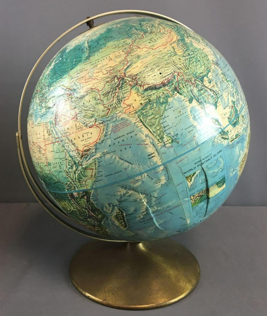 Vintage Rand McNally World Portrait Globe: Raised mountains, 14 inches tall