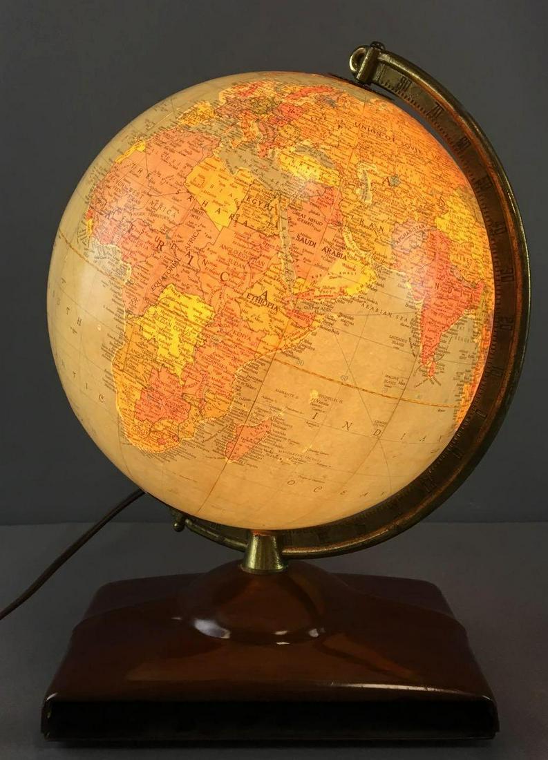 Vintage World Map Globe Lamp: In working condition, 14 inches tall
