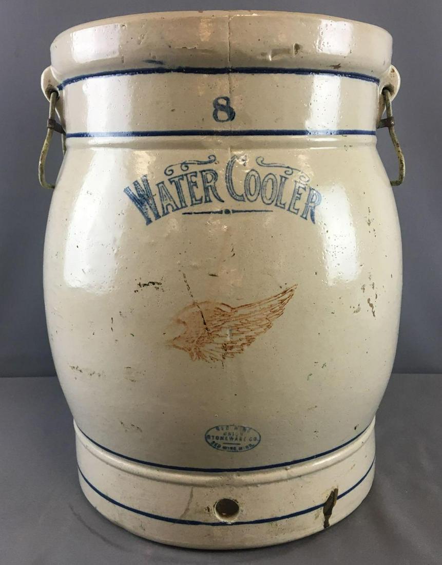 Antique No. 8 Redwing Stoneware Water Cooler Crock: 17 inches tall 11 inch diameter