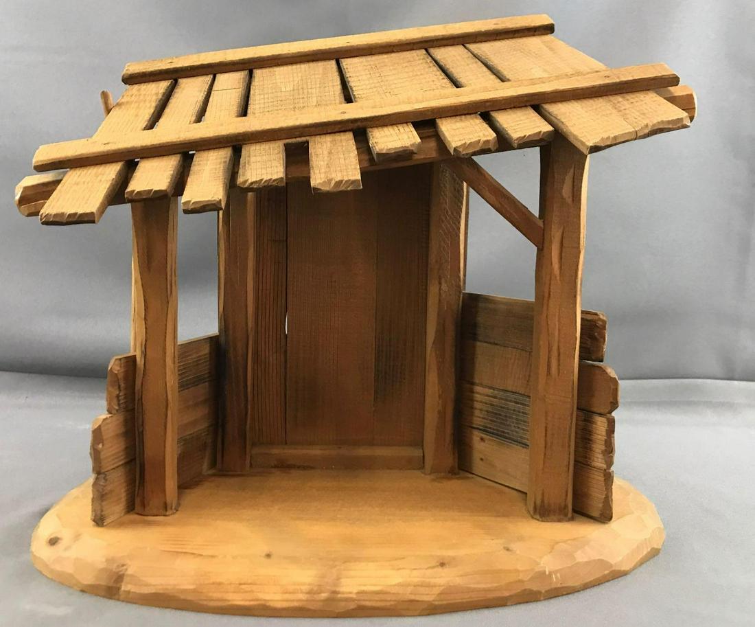 Vintage ANRI creche: Wooden construction appx 14 inches wide, 12 inches tall and 7 inches deep