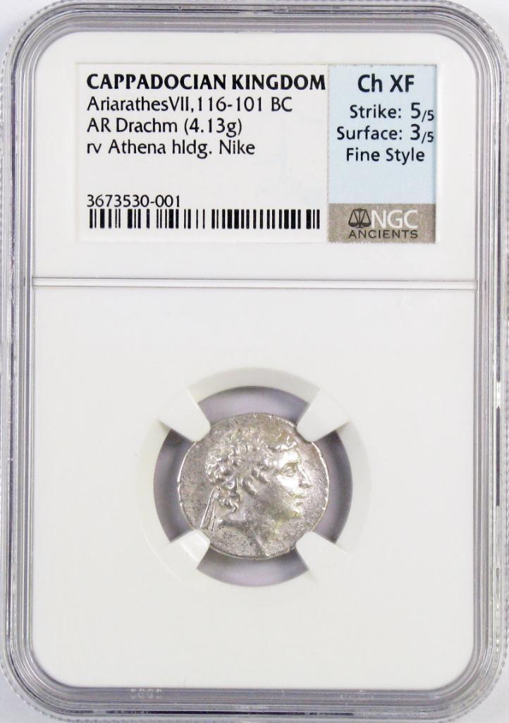 Ancient: Cappadocian Kingdom Ariarathes VII 116-101: AR Drachm, 4.13 grams.