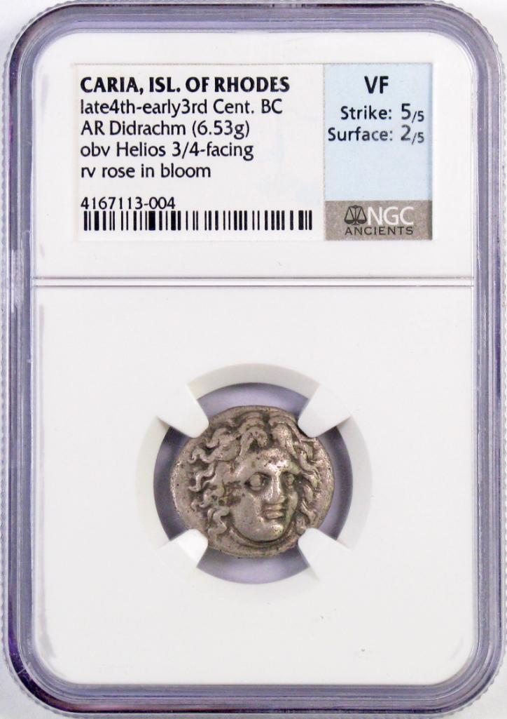 Ancient: Caria, Isl. Of Rhodes late 4th to early 3rd: AR Didrachm, 6.53 grams.