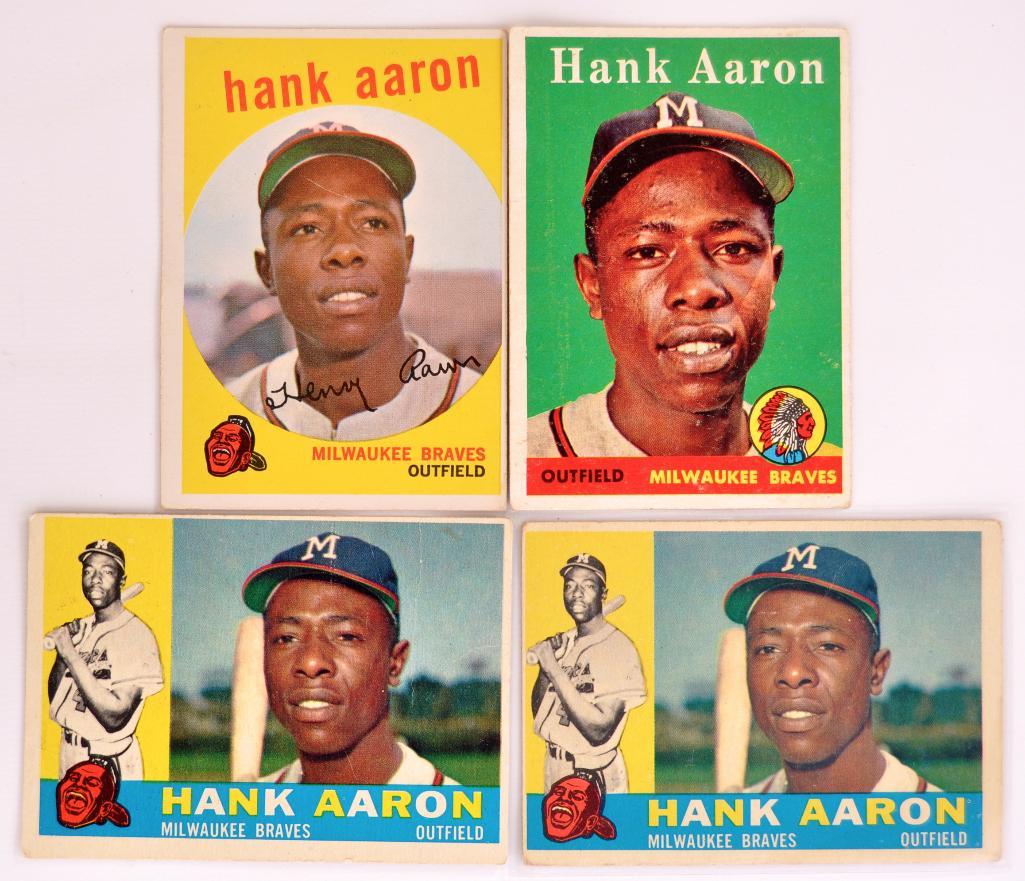 Group of 4 Milwaukee Braves Hank Aaron Topps Baseball (1 of 2)