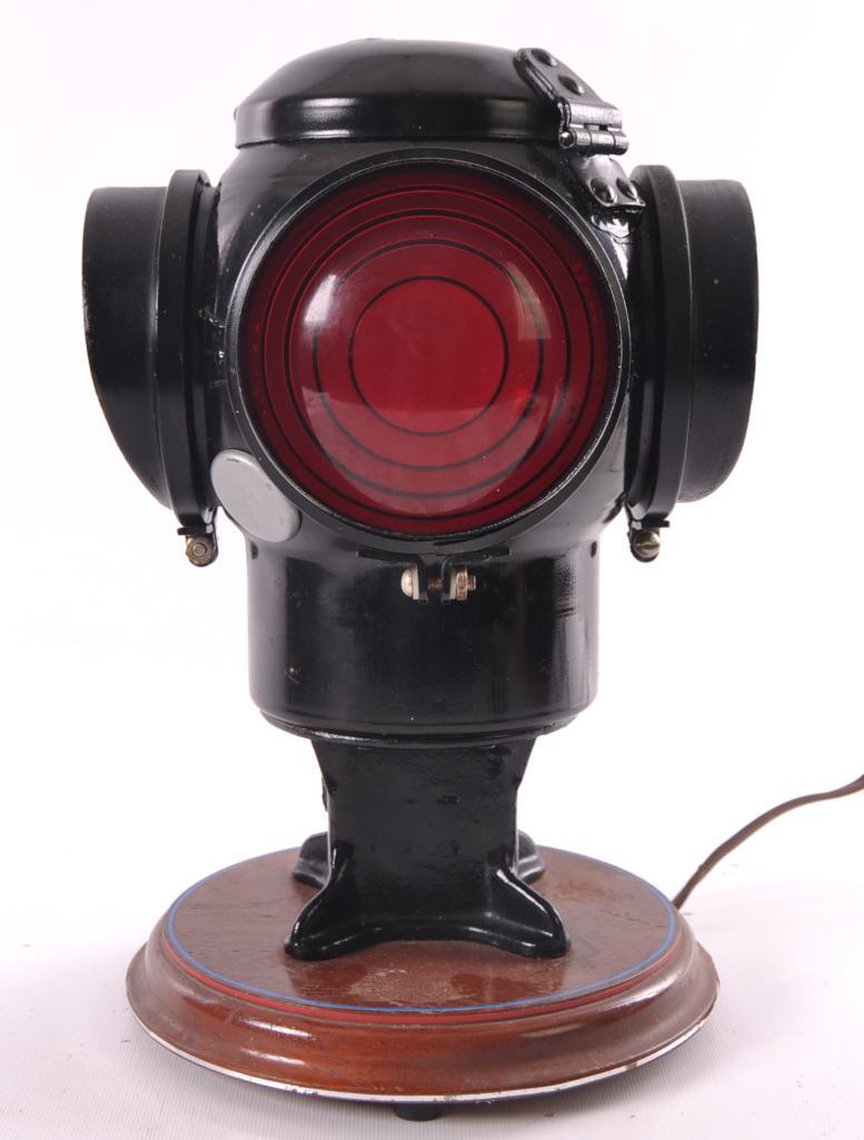 Antique Adlake Railroad Light Electrified Table Lamp: Working Condition, 8 1/2 x 8 1/2 x 13 inches
