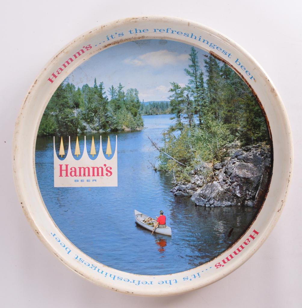 Vintage Hamm's Beer Advertising Metal Beer Tray: 13 inches round
