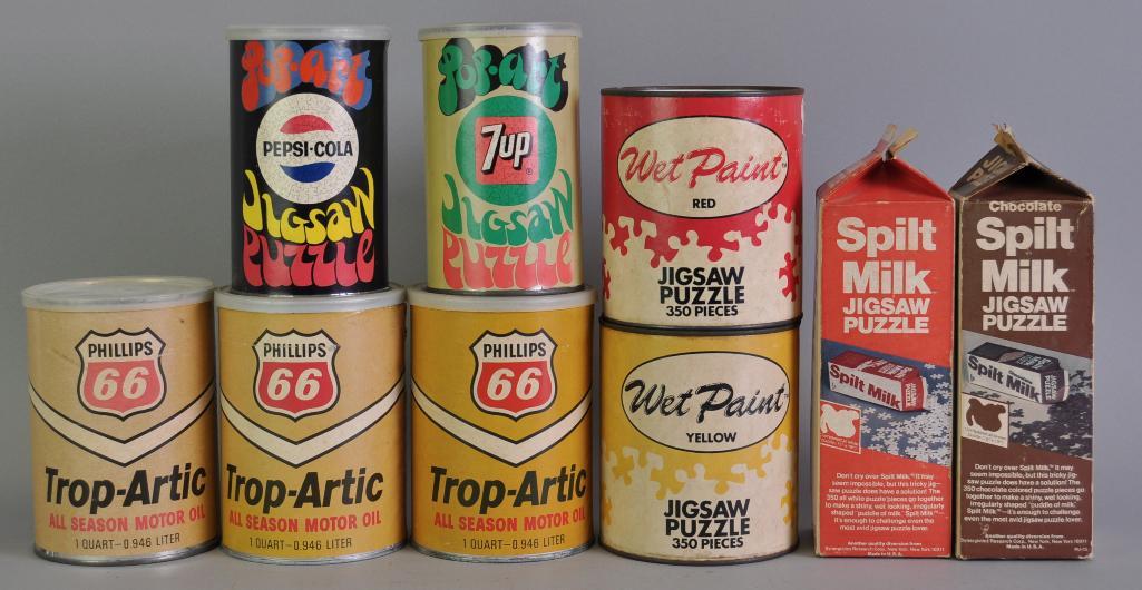 Group of 9 Vintage Advertising Jigsaw Puzzles: Includes Pepsi, 7Up, Phillips 66, and Others