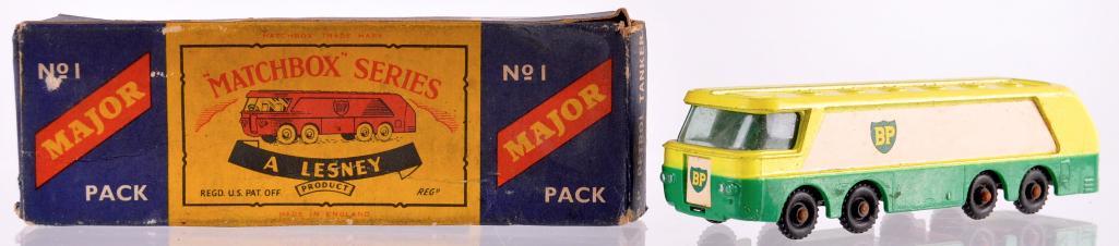 Matchbox Major Pack M-1 B.P. Petrol Tanker Die-Cast: Yellow and Green Body with BP Decal, Light Blue Windows, and BPW, A Lesney Product, Made in England