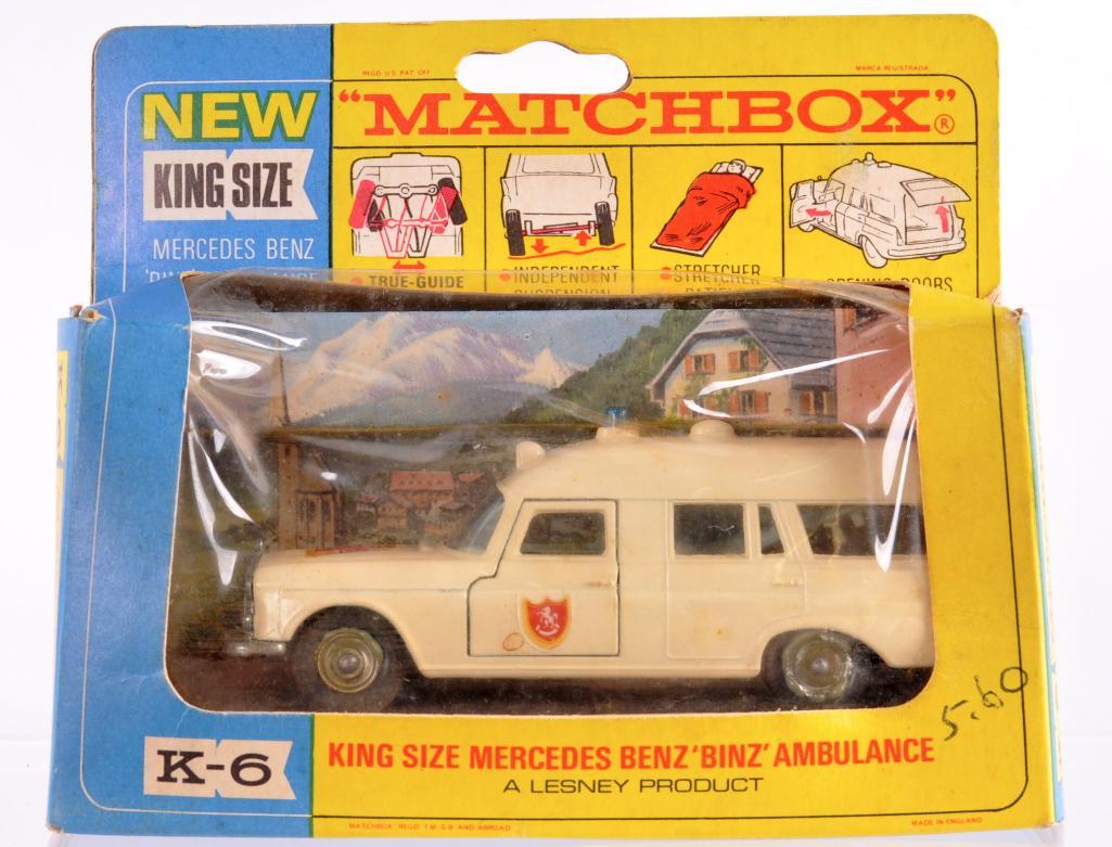 Matchbox King Size K-6 Mercedes Benz "Binz" Ambulance: New in Original Box, White Body, Light Blue Interior, A Lesney Product, Made in England, Some Box DamageÊ