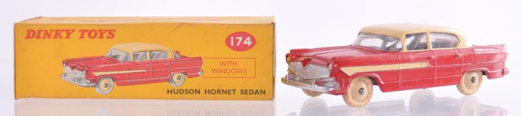Dinky Toys No. 174 Hudson Hornet Sedan Die-Cast Vehicle: Red Body with Cream Top, Made in England
