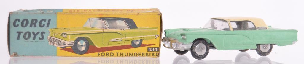 Corgi Toys No. 214 Ford Thunderbird Die-Cast Vehicle: Teal Body with Cream Top, Made in Great Britain