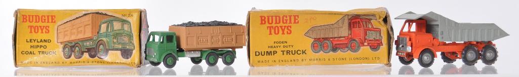 Group of 2 Budgie Toys Die-Cast Vehicles with Original: Includes No. 226 Dump Truck and No. 206 Leyland Hippo Coal Truck, Made in England