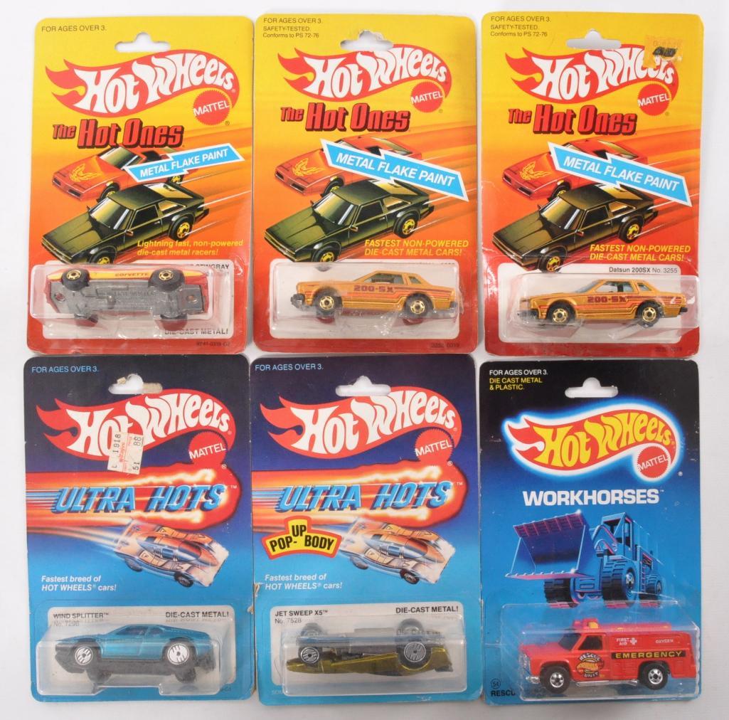 Group of 6 Hot Wheels Die-Cast Vehicles in Original: Includes The Hot Ones, Ultra Hots, and Workhorse. New in Original Packaging