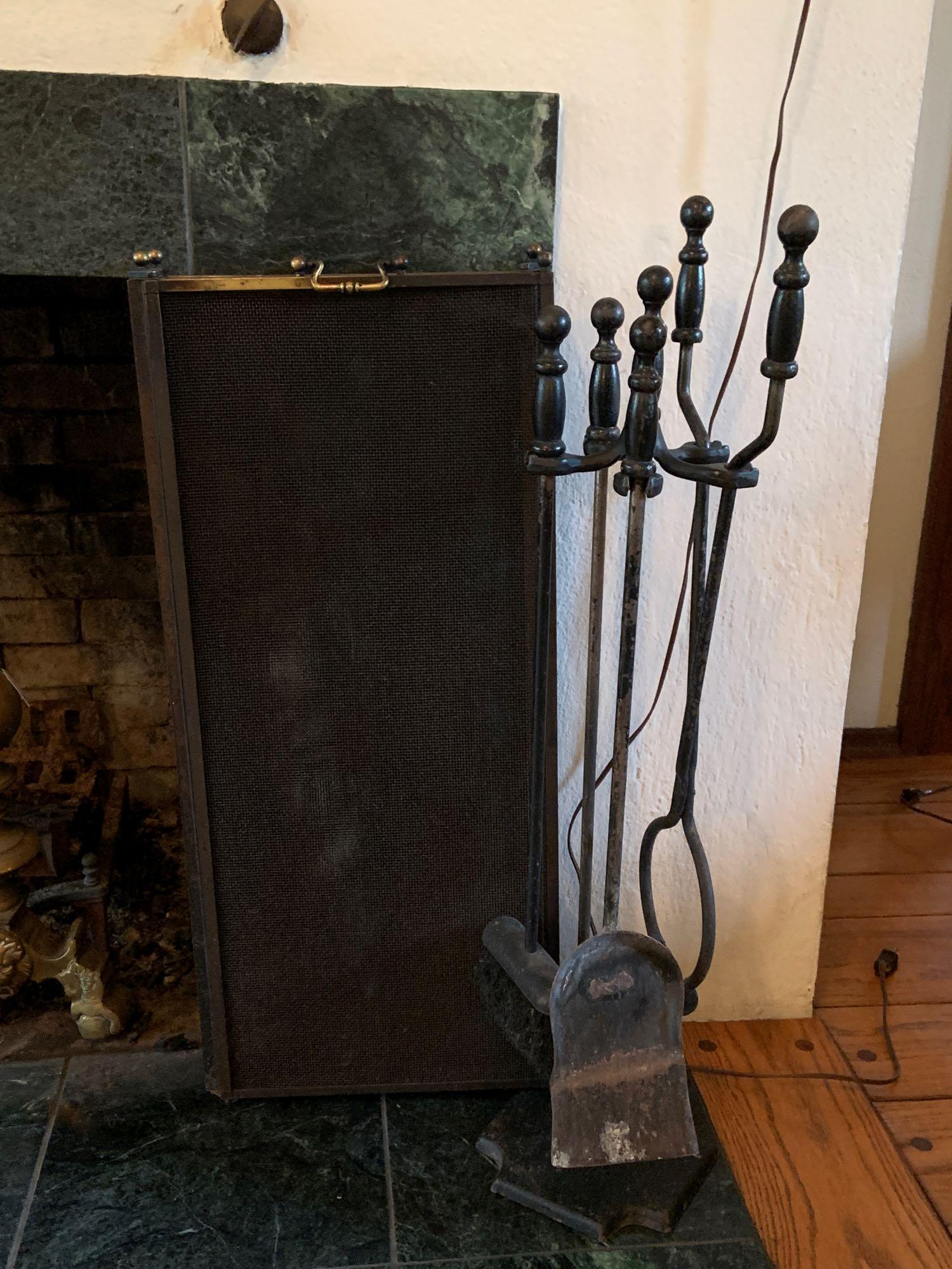 Vintage fireplace set with screen: Tallest 33 inches