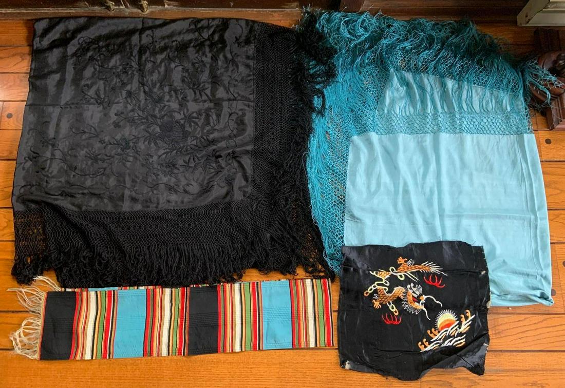 Group of 2 Silk Piano Shawls + more: Largest 6ft x 30 inches