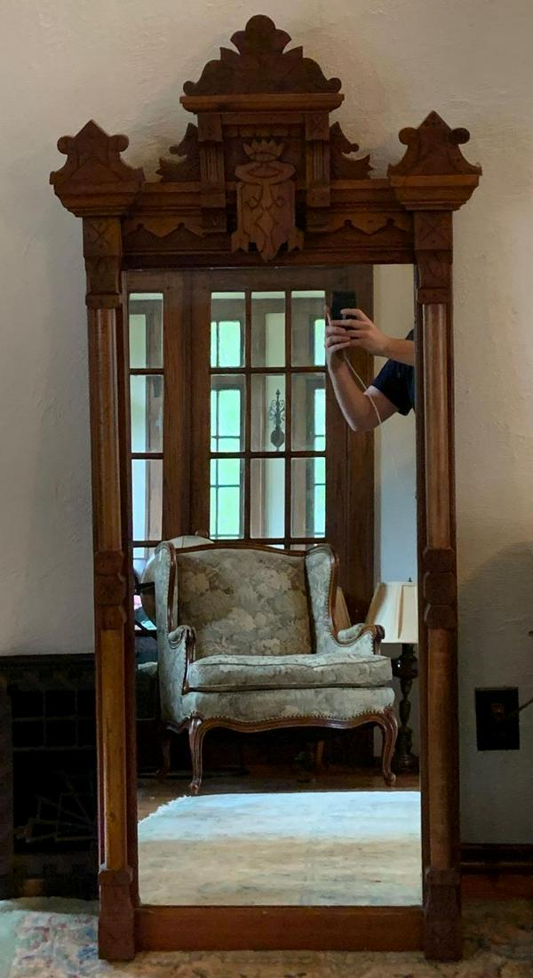 Antique walnut mirror: 25x56 inches, no shipping