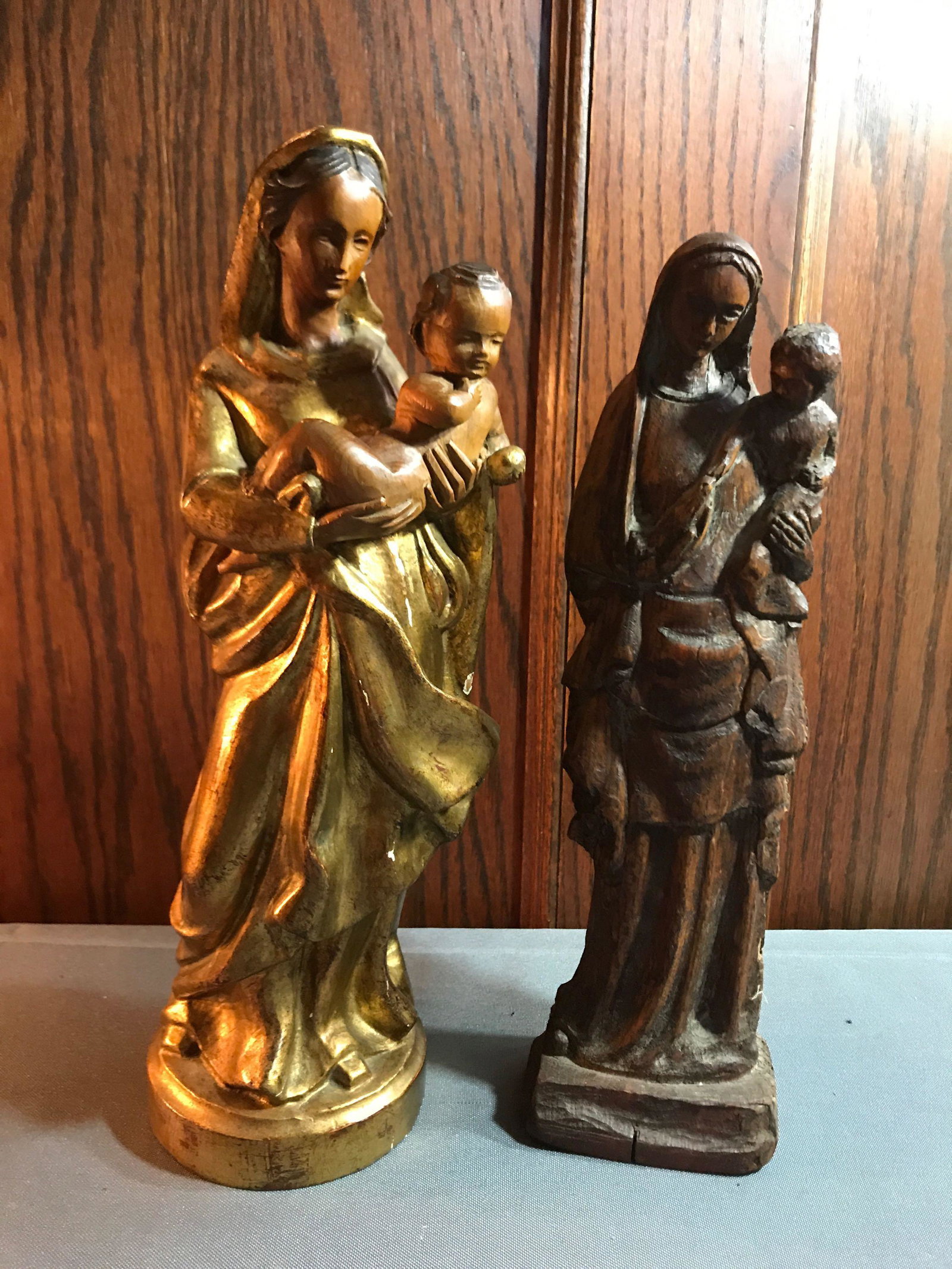 Vintage Carved Virgin Mary Figurines: Taller is 12 inches