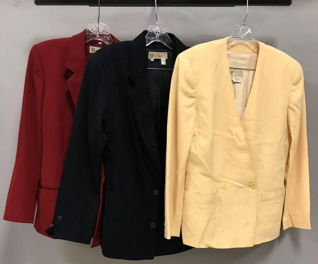Group of 3 : Vintage Gucci Women's Blazers: Size 44 (U.S. size 8), wool. Black blazer measurements shoulder 17, outside sleeve 24, inside 17.5, bust 37