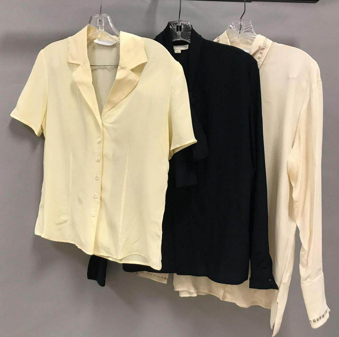 Group of 3 : Vintage Burberry Silk Blouses: Measurements approximate shoulder 18, outside sleeve 24, inside 18, bust 42